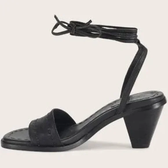 NEW FRYE Leather Estelle Ankle Tie Sandals black for women 567mn - Picture 8 of 10